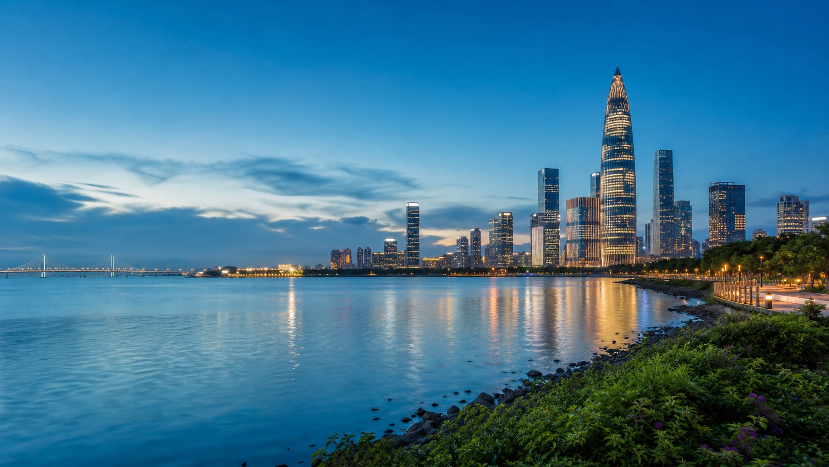 Shenzhen Bay skyline at dusk